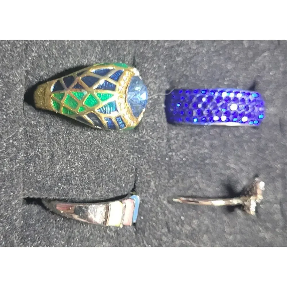 Womens Ring 4 Pc Lot Size 7.25 7 Bands Statement Butterfly Enamel Rhinestones